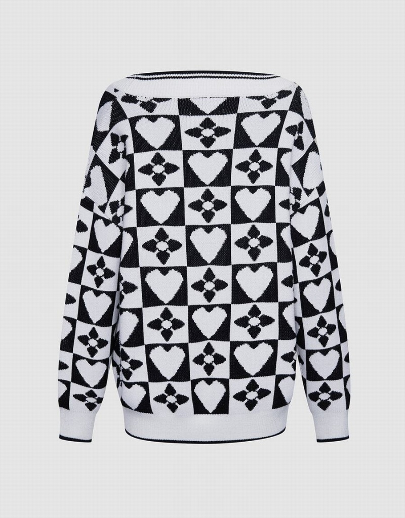 Urban Revivo Heart & Checkered Pattern Women's Sweaters Grey | VKQ8710TX