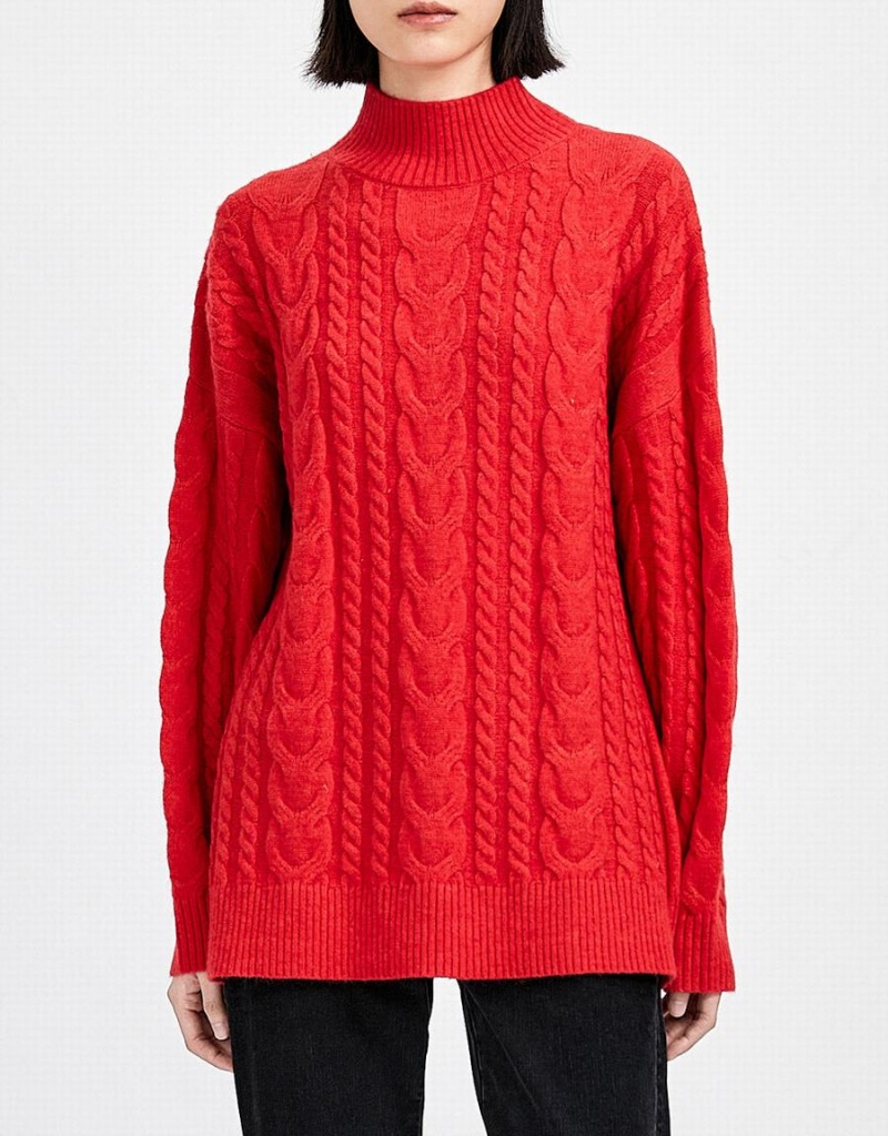 Urban Revivo High Neck Cable Knit Holiday Women's Sweaters Red | IYU4062XF