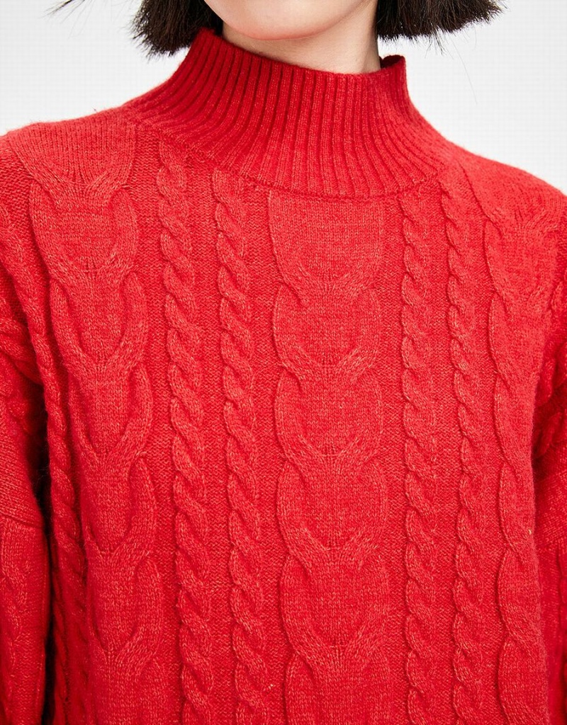 Urban Revivo High Neck Cable Knit Holiday Women's Sweaters Red | IYU4062XF