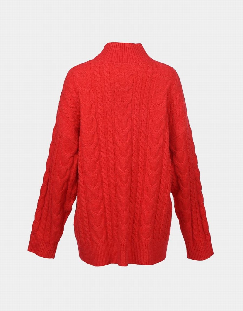 Urban Revivo High Neck Cable Knit Holiday Women's Sweaters Red | IYU4062XF