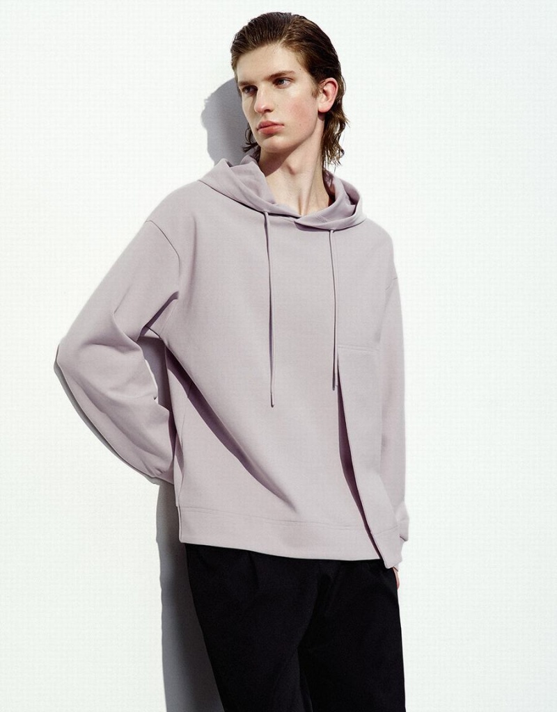 Urban Revivo Hooded Straight Men's Sweatshirts Purple | SHP6060DH