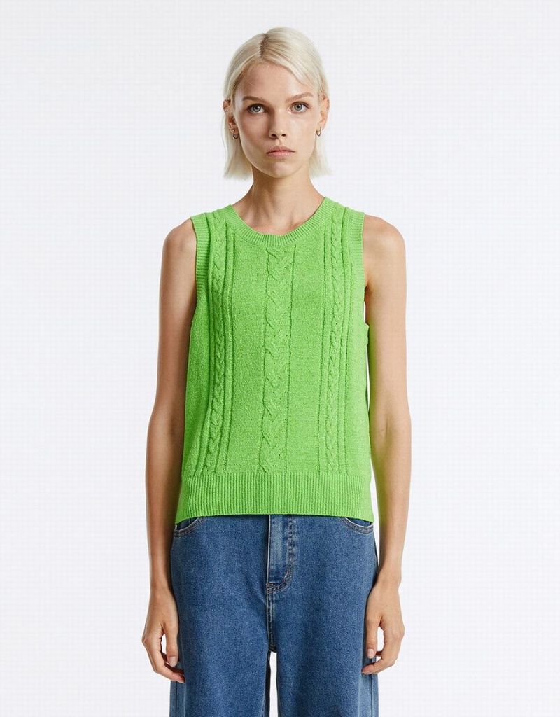 Urban Revivo Knitted Women's Tank Top Green | DCK5763GD