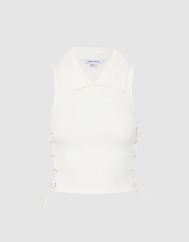 Urban Revivo Lace Up Side Women's Tank Top White | XFJ262AD