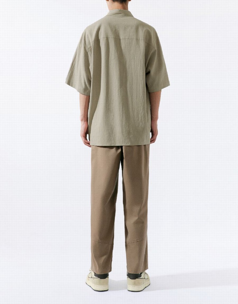 Urban Revivo Leisure Men's Shirts Khaki | ZFX5785LA