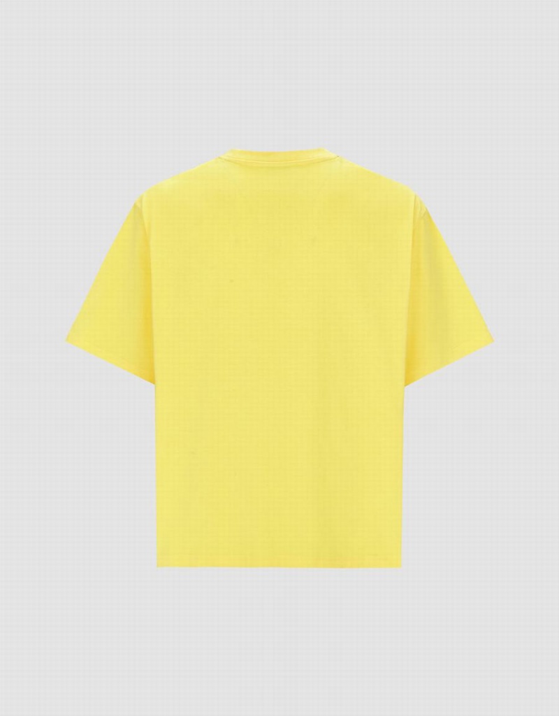 Urban Revivo Letter Detail Crew Neck Men's T Shirts Yellow | GTO2779ZA