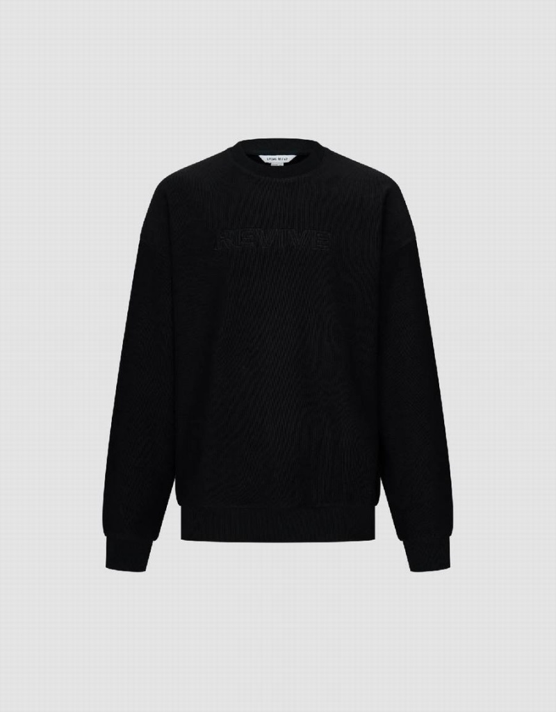 Urban Revivo Letter Embossed Crew Neck Men's Sweatshirts Black | NJM5935RY