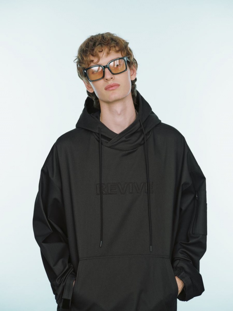 Urban Revivo Letter Embossed Oversized Hooded Overhead Men's Blouse Dark Grey | DBW5230AK