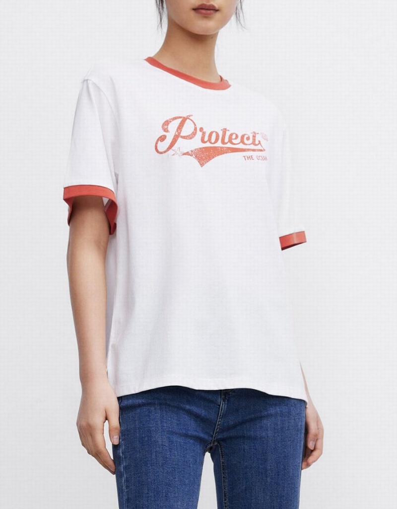 Urban Revivo Letter Print Women's T Shirts White | BXW2897AL