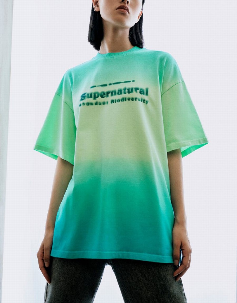 Urban Revivo Letter Printed Gradient Women's T Shirts Green | NFG4071ZE