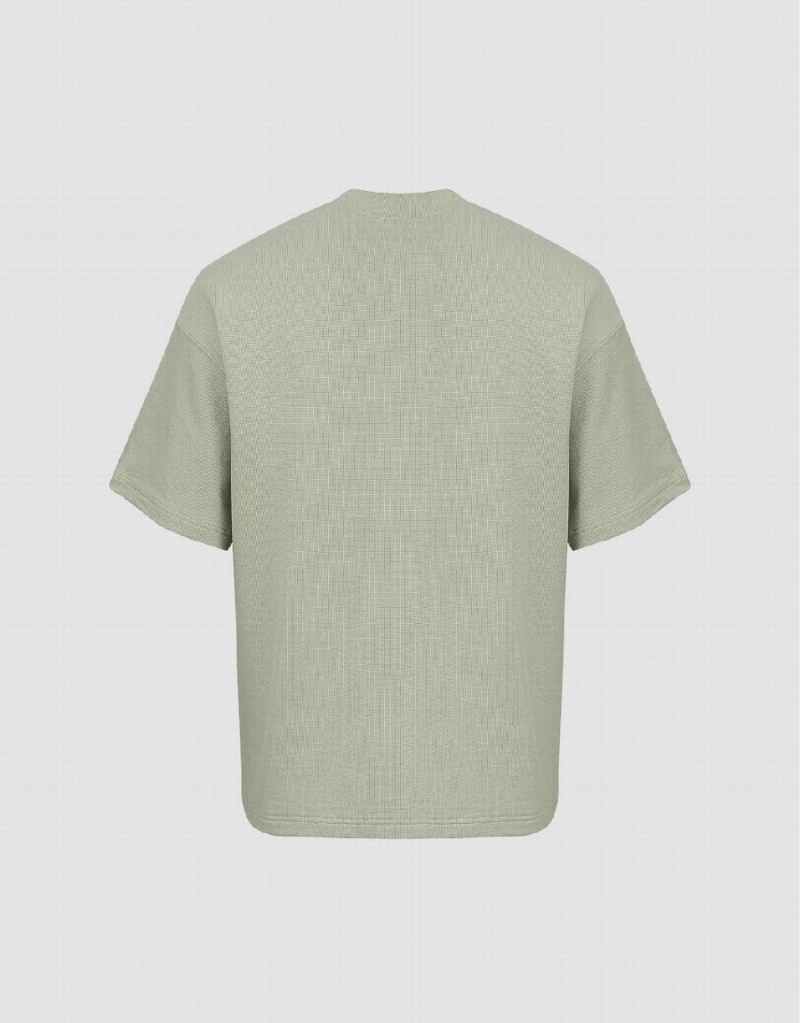 Urban Revivo Loose Knitted Men's T Shirts Green | HOK592SX