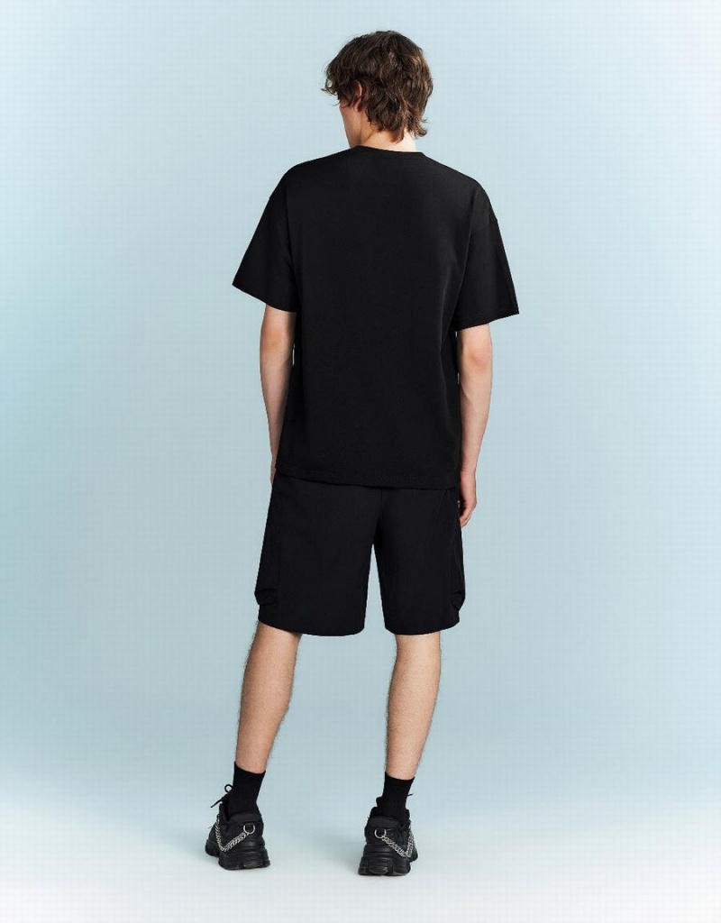 Urban Revivo Loose Men's T Shirts Black | AUH3838KZ