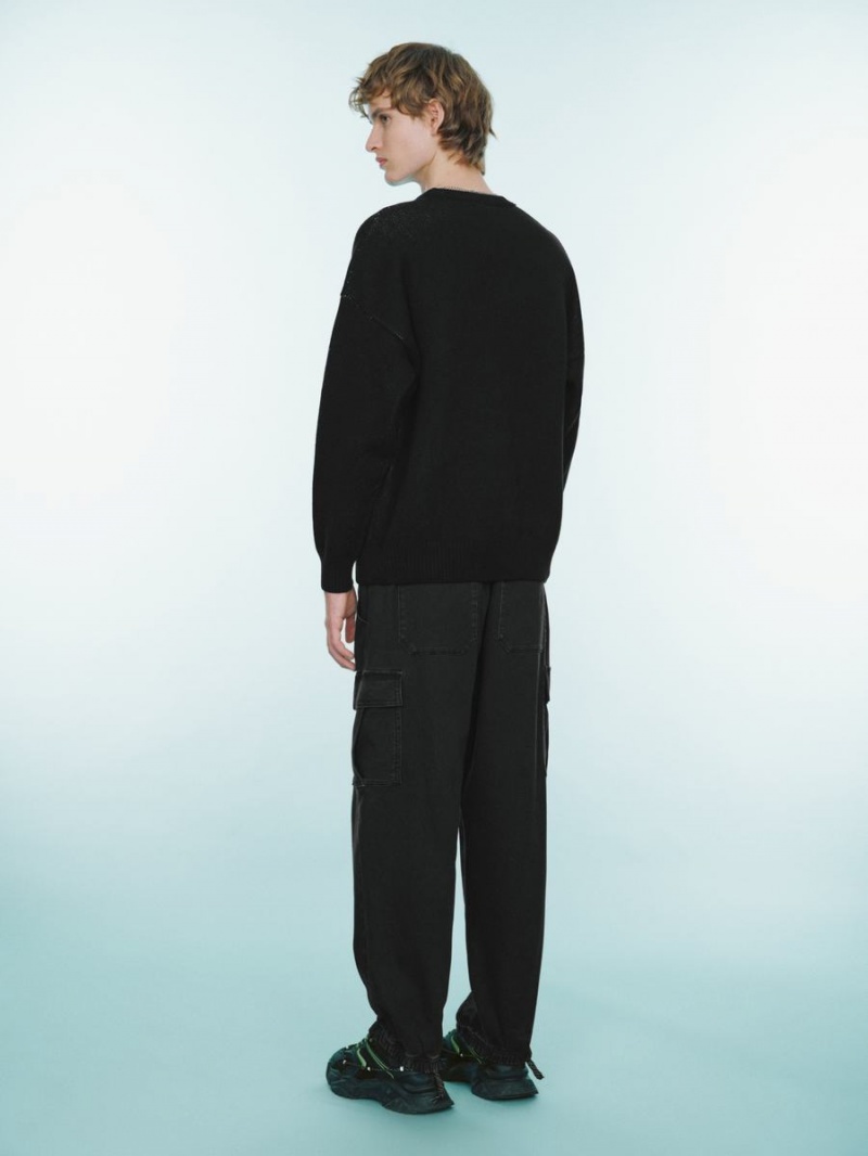 Urban Revivo Mahjong Embroidered Men's Sweaters Black | ITG1004WB