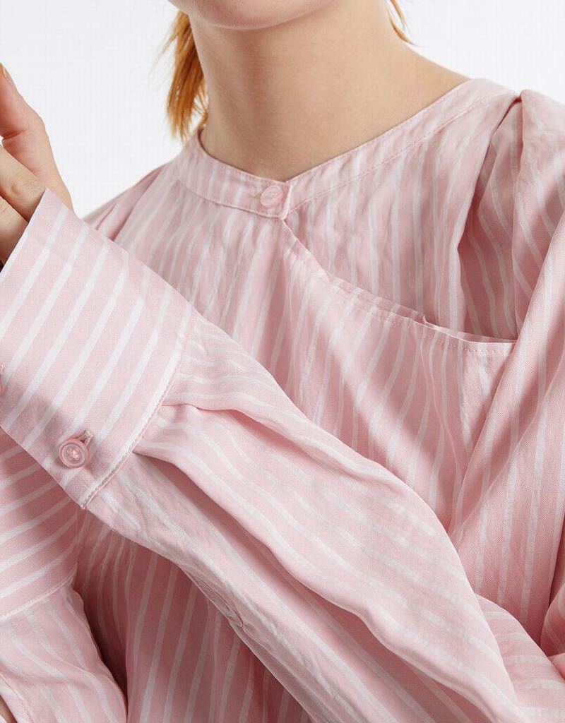 Urban Revivo Oversized Striped Women's Blouse Pink | LBV2448XR