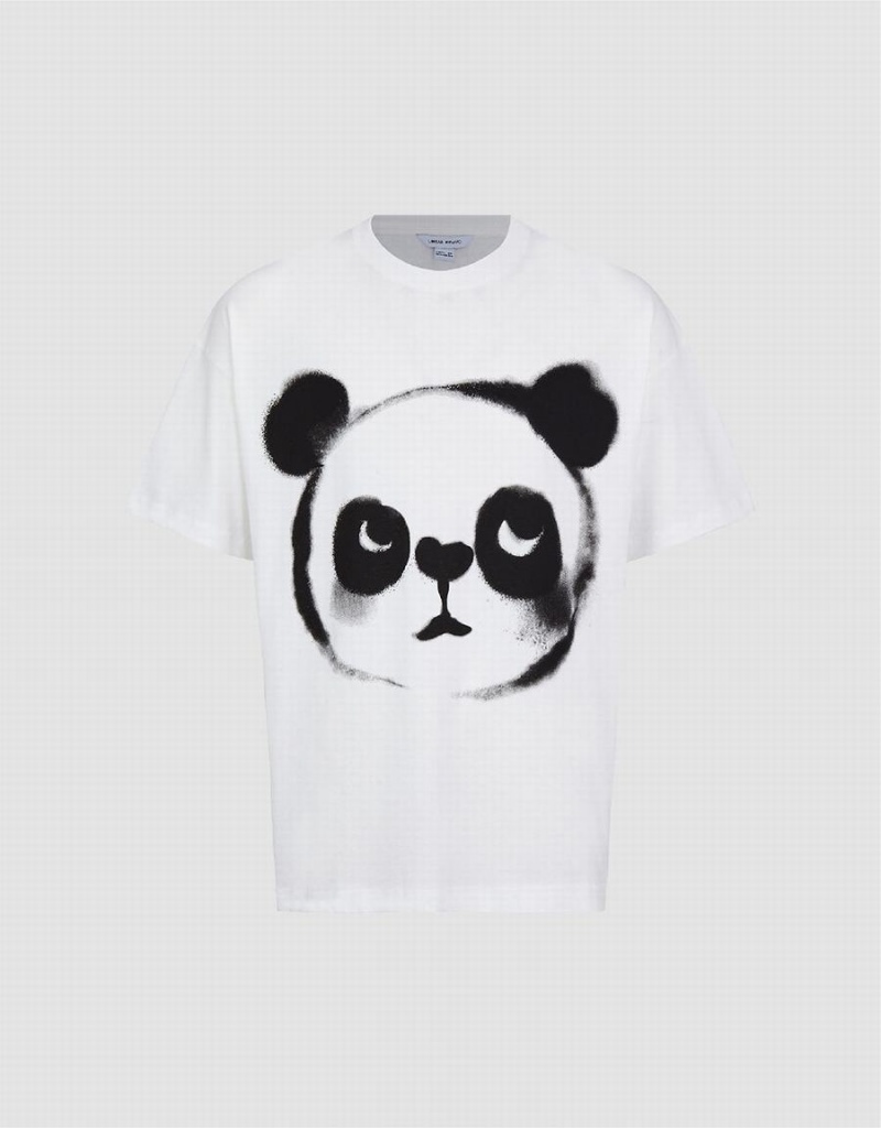 Urban Revivo Panda Printed Crew Neck Men's T Shirts White | HBL7084RQ