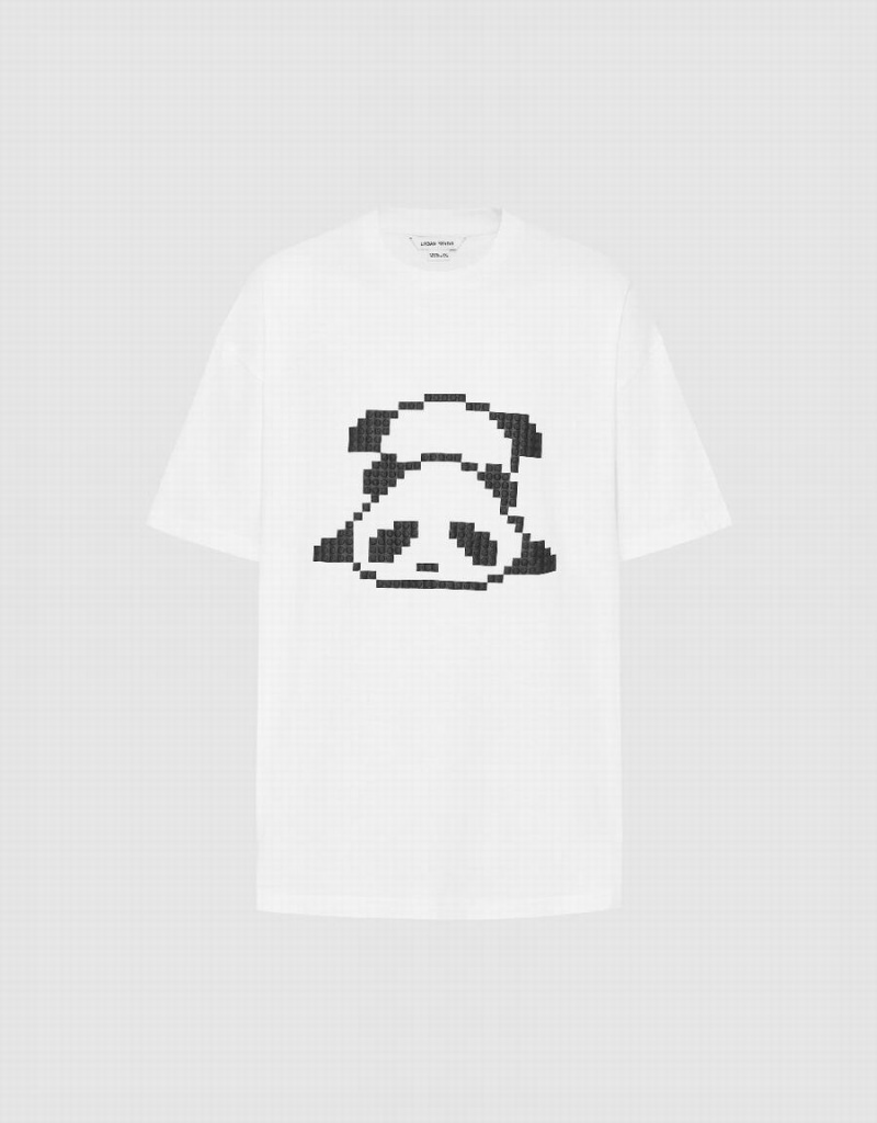 Urban Revivo Panda Printed Crew Neck Men's T Shirts White | SVL4318ZO