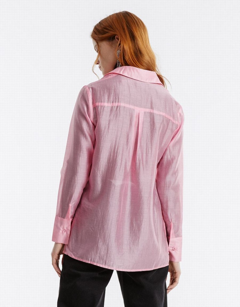 Urban Revivo Patch Pocket Women's Shirts Pink | ACJ1175VN