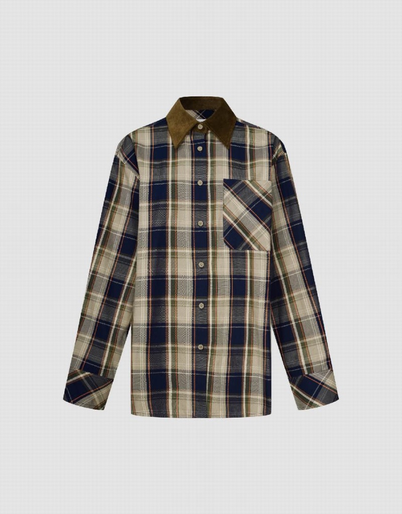 Urban Revivo Plaid A-Line Women's Shirts Brown | TDH3166TA