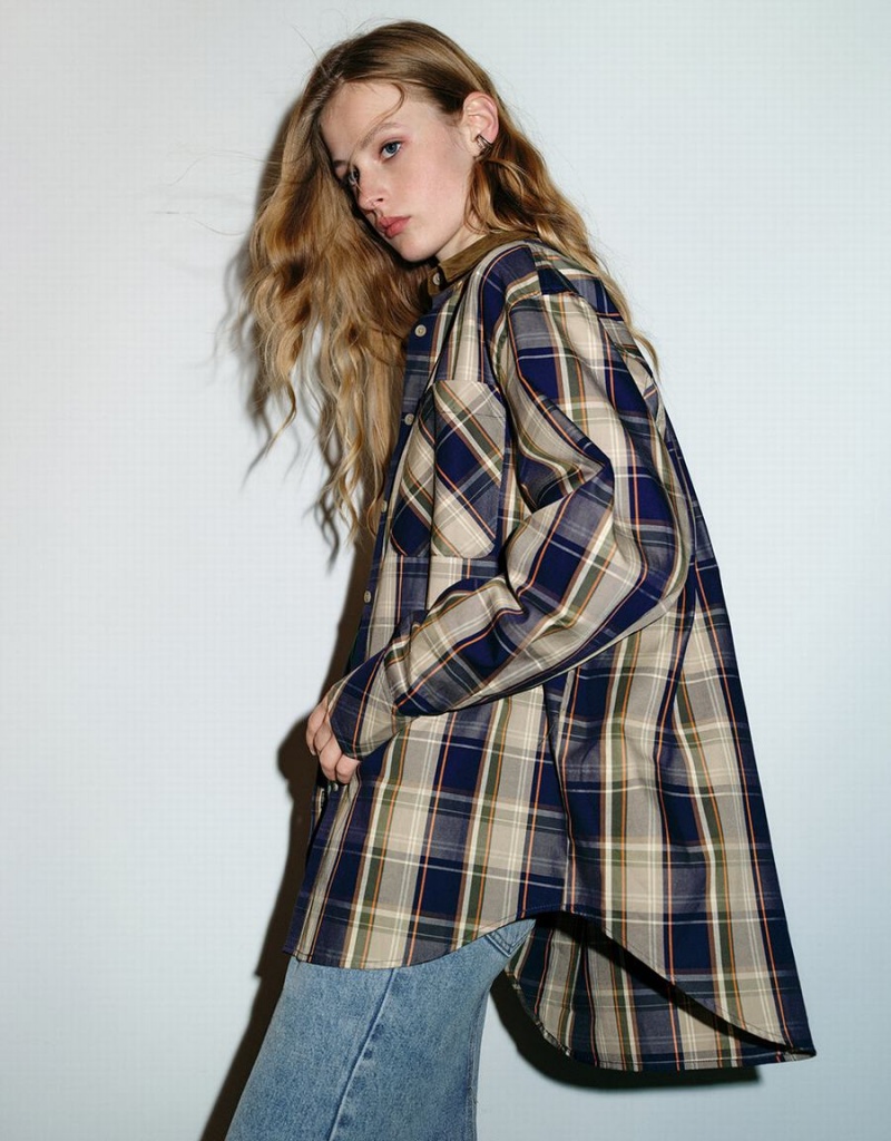 Urban Revivo Plaid A-Line Women's Shirts Brown | TDH3166TA