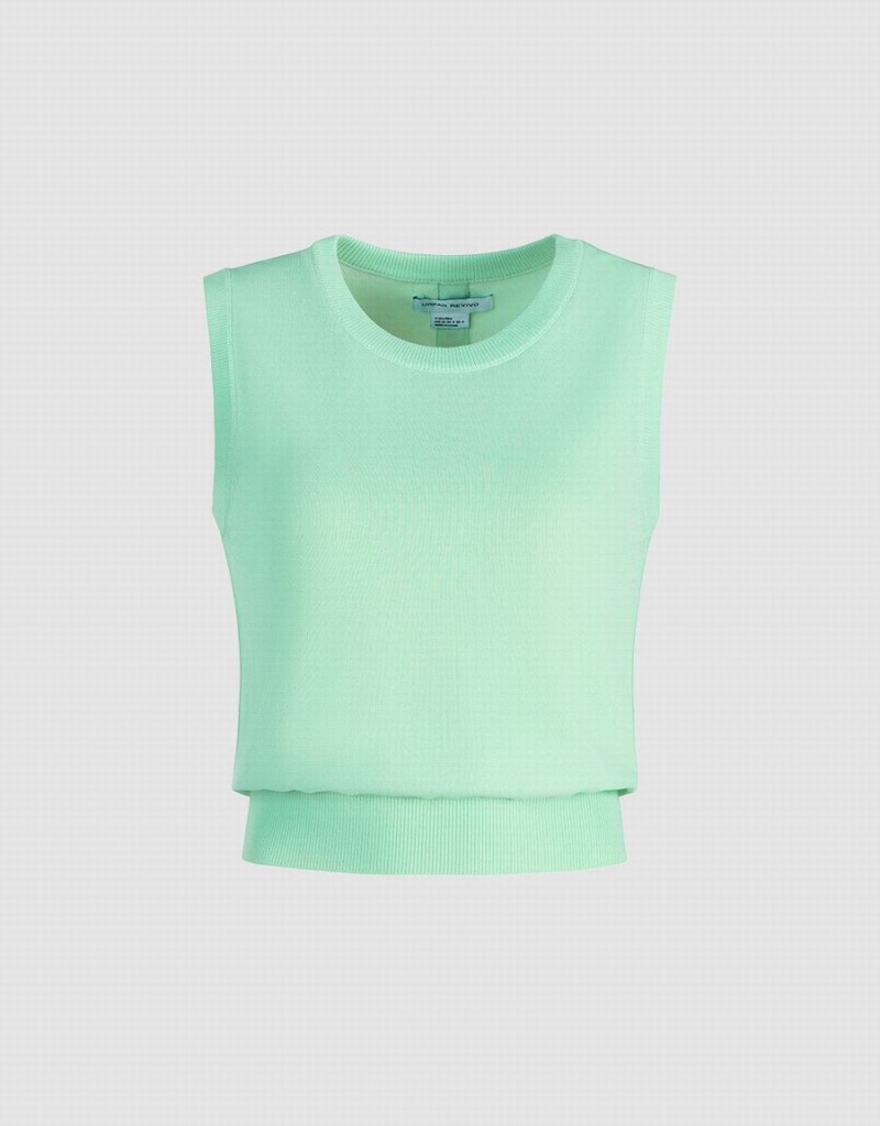 Urban Revivo Plain Crew Neck Knitted Women\'s Tank Top Green | SAU7096ZH