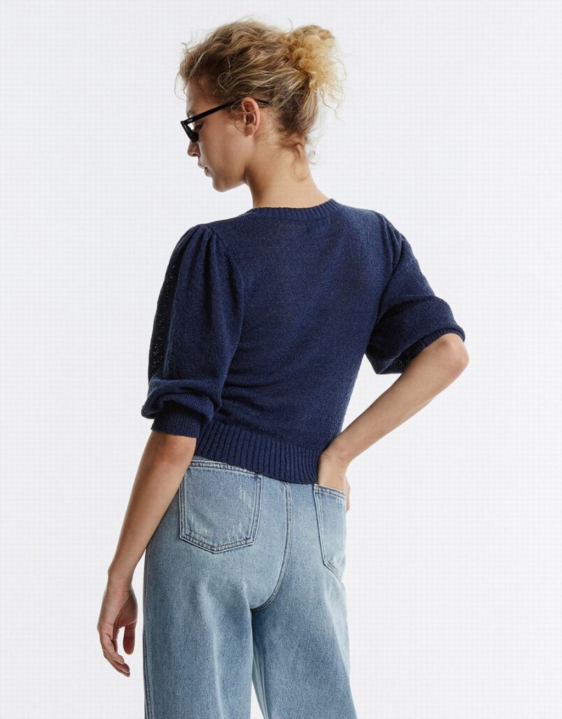 Urban Revivo Plain Cropped Women's Sweaters Blue | QVS7683EF