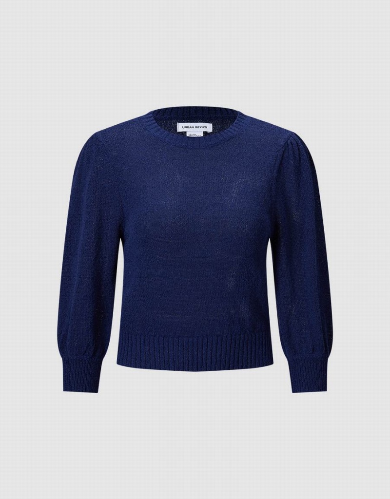 Urban Revivo Plain Cropped Women's Sweaters Blue | QVS7683EF