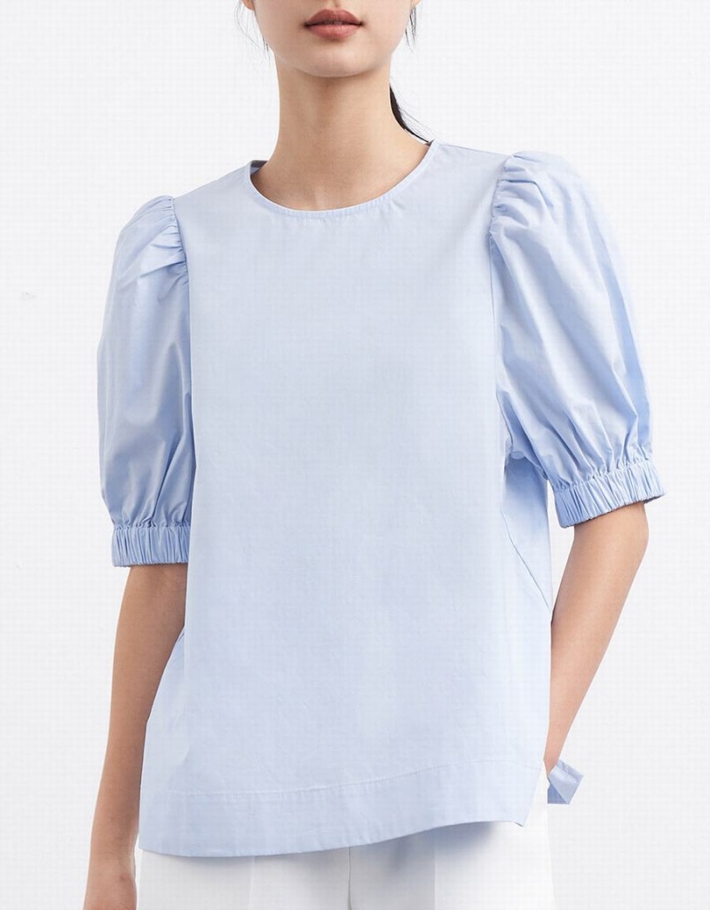 Urban Revivo Plain Puff Sleeve Women's Blouse Blue | XAO5114EX