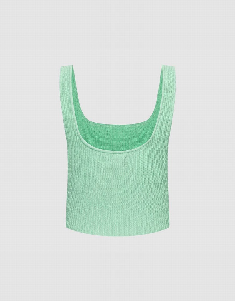 Urban Revivo Plain Ribbed Knit Women's Tank Top Green | UJK10031ZA