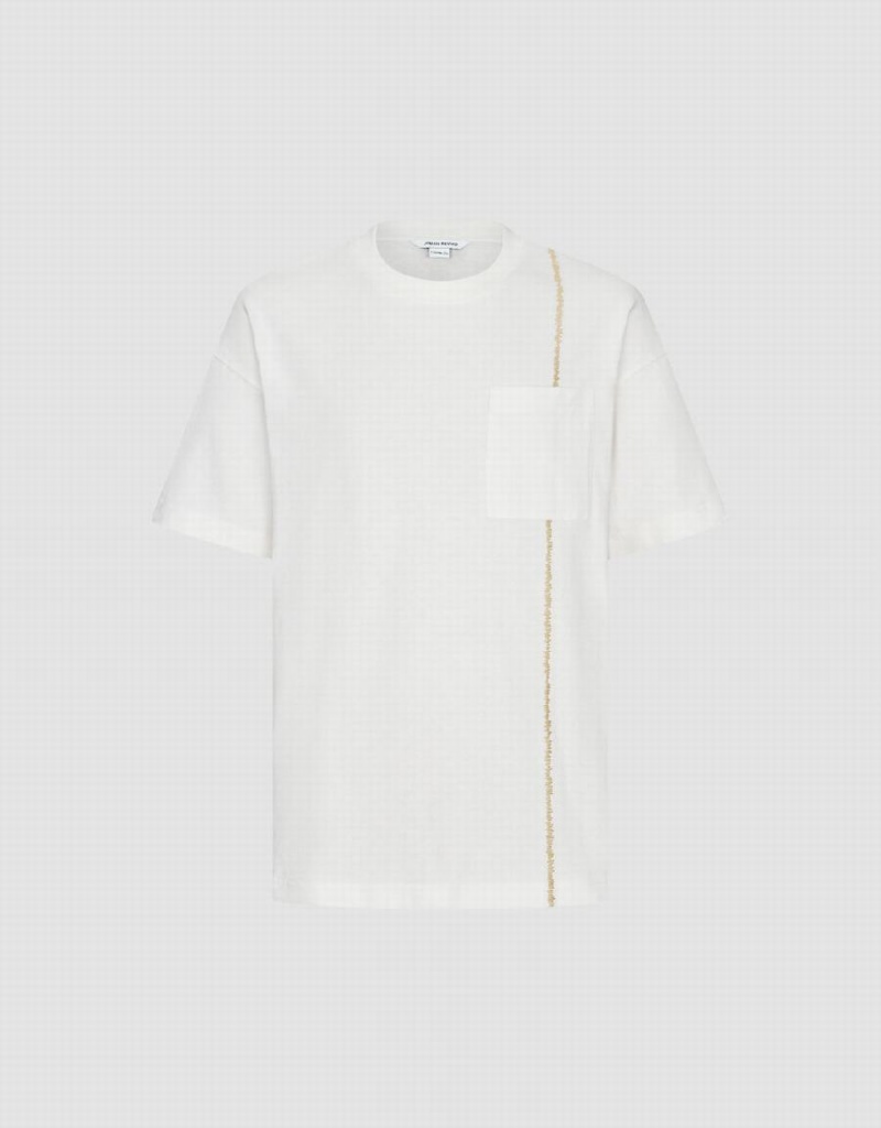 Urban Revivo Pocket Patched Crew Neck Men's T Shirts White | QXI5867GI