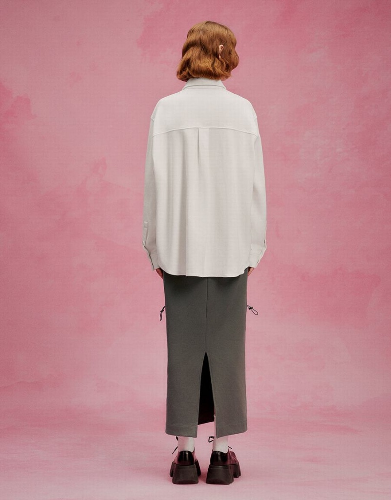 Urban Revivo Press Buttoned Oversized Women's Shirts White | QNQ8348CP