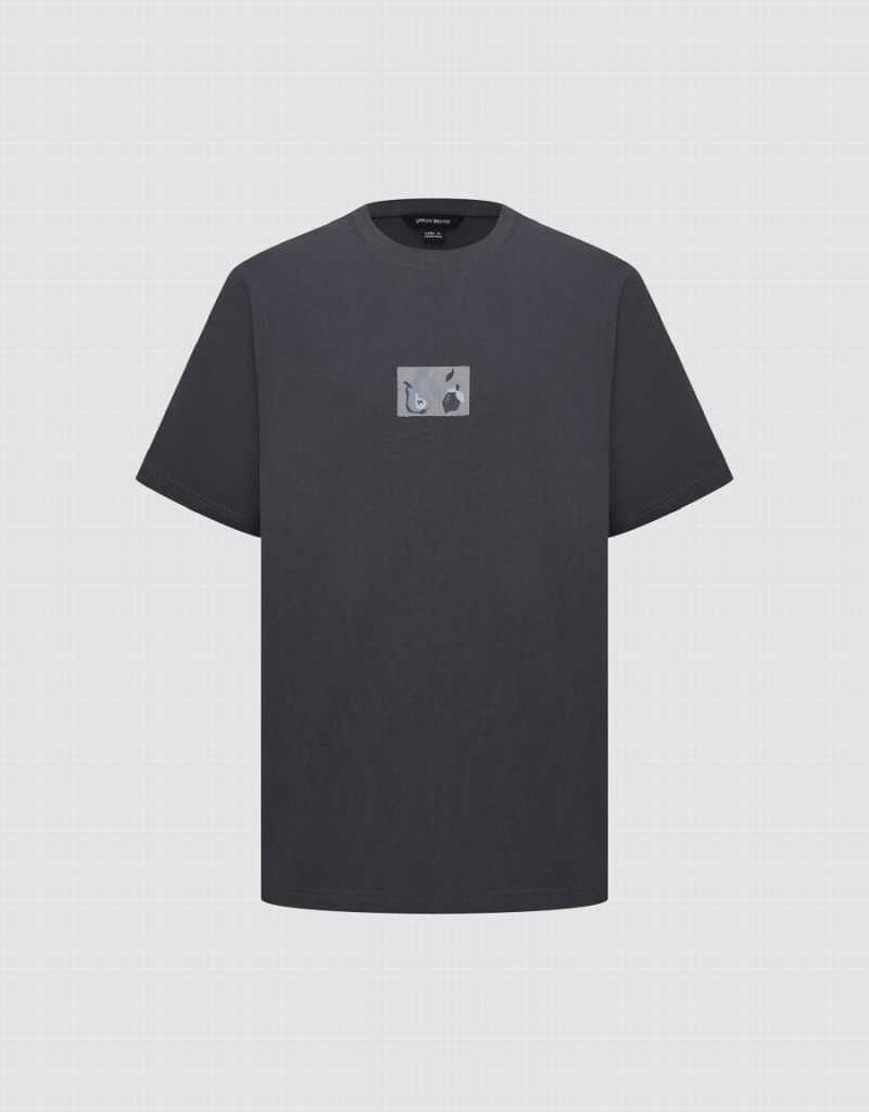 Urban Revivo Printed Crew Neck Men's T Shirts Dark Grey | UCP123RI