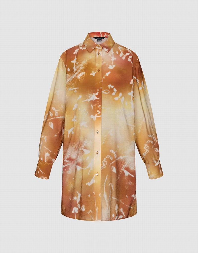 Urban Revivo Printed Straight Loose Women's Shirts Orange | FIZ8926PJ