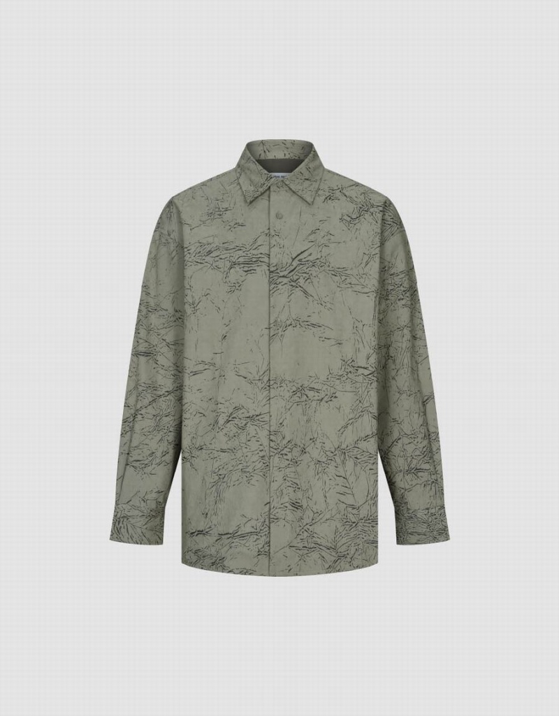 Urban Revivo Printed Straight Oversized Men's Shirts Green | ZOO9443OO