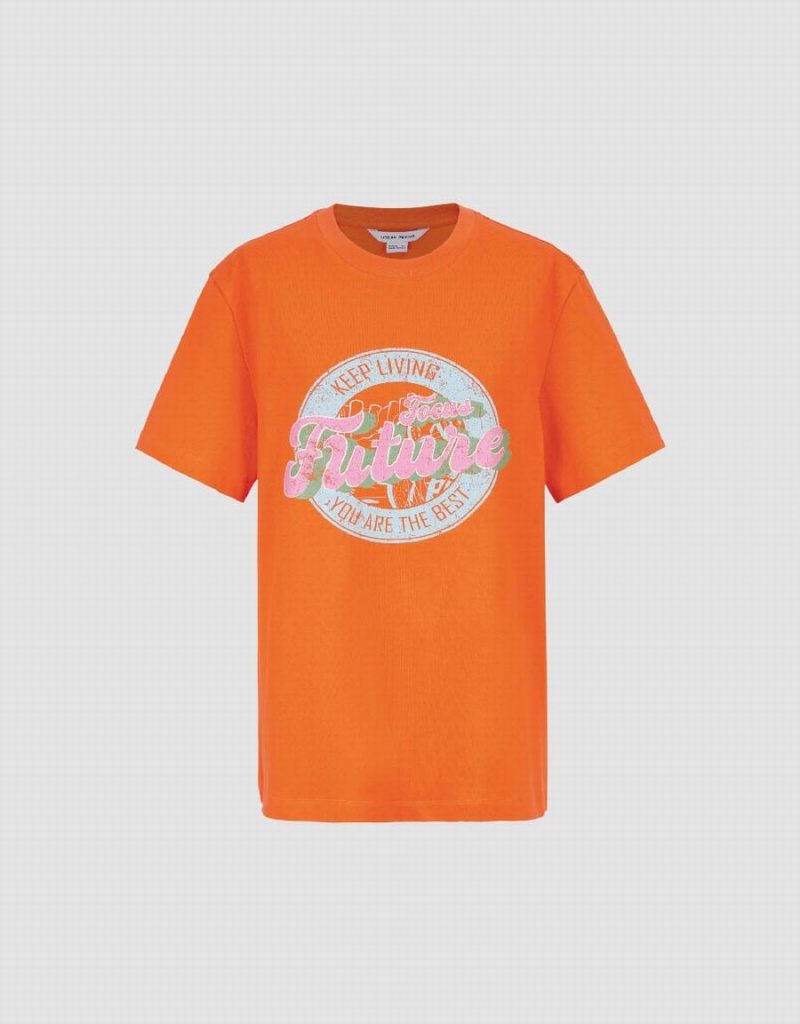 Urban Revivo Printed Straight Women's T Shirts Orange | BUQ4720BO