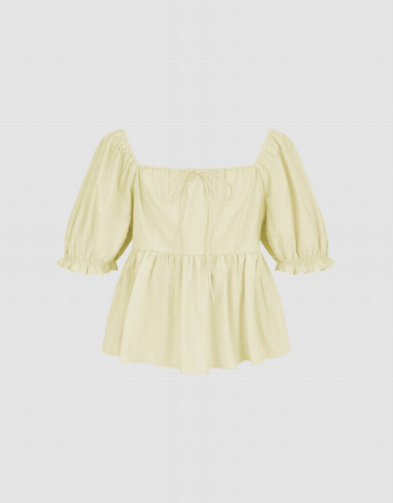 Urban Revivo Puff Sleeve Square-Cut Collar Overhead Women's Blouse Yellow | YXW6643QR