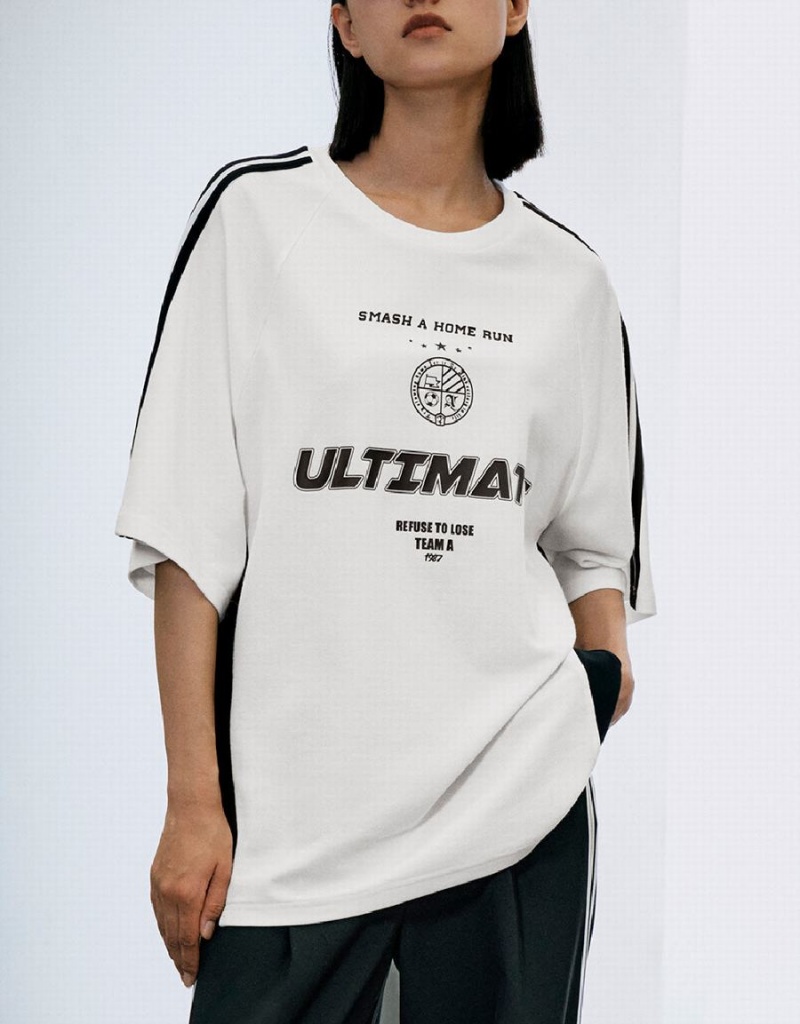 Urban Revivo Raglan Sleeve Crew Neck Loose Women's T Shirts White | CBX6998YR