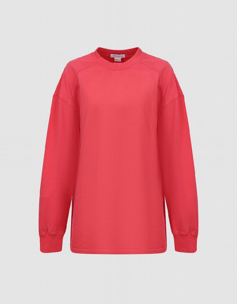 Urban Revivo Raglan Sleeve Crew Neck Loose Women's Sweatshirts Pink | SIO3424BJ