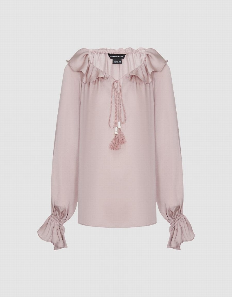 Urban Revivo Raglan Sleeve Ruffle Overhead Women's Blouse Pink | SWE9686AI