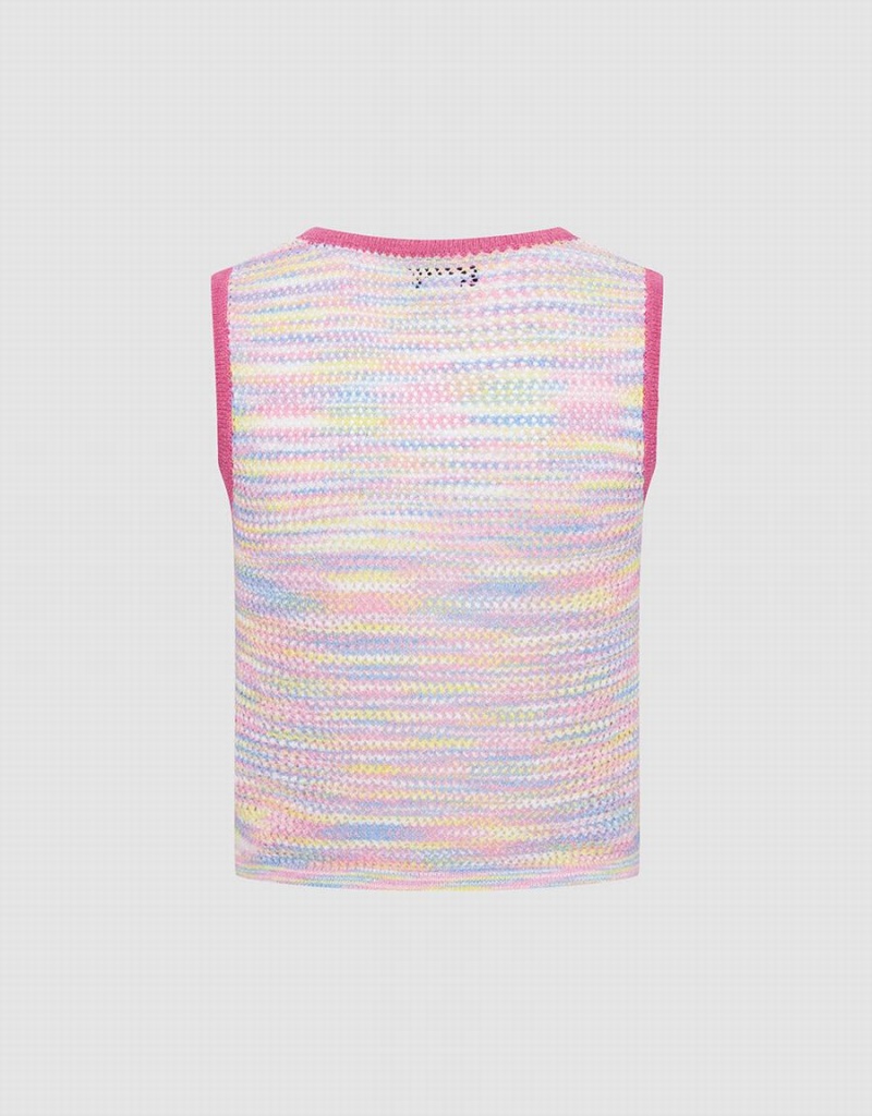 Urban Revivo Rainbow Knitted Women's Tank Top Pink Multicolor | OGJ5358FB