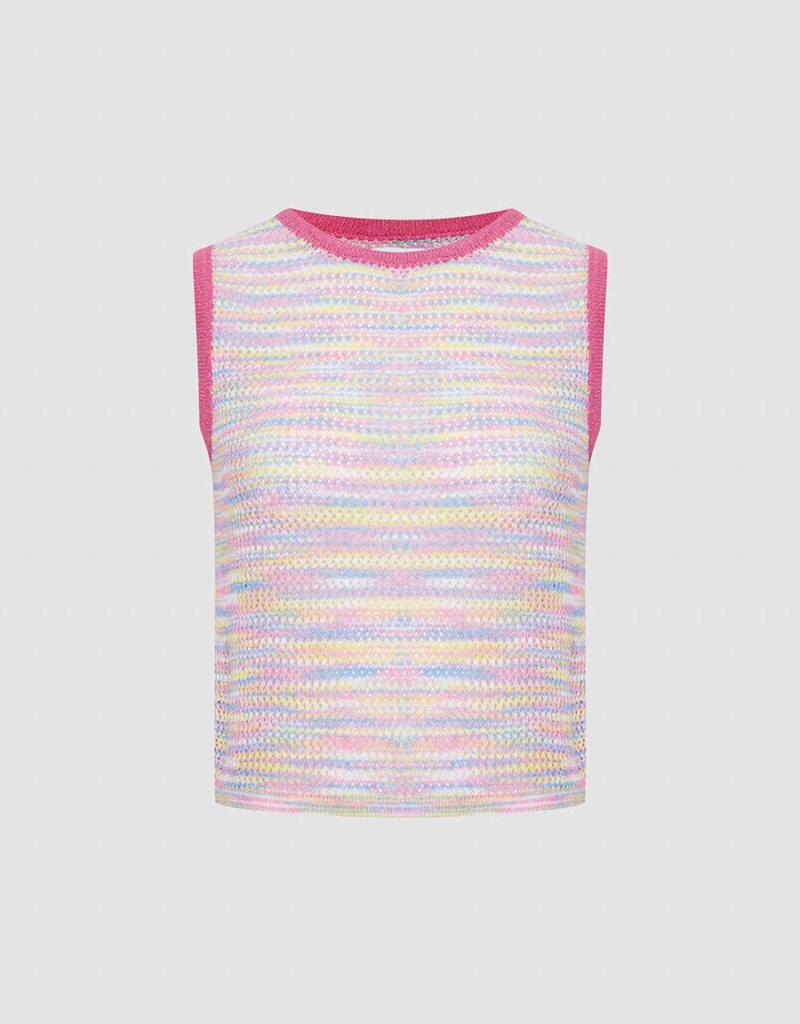 Urban Revivo Rainbow Knitted Women\'s Tank Top Pink Multicolor | OGJ5358FB