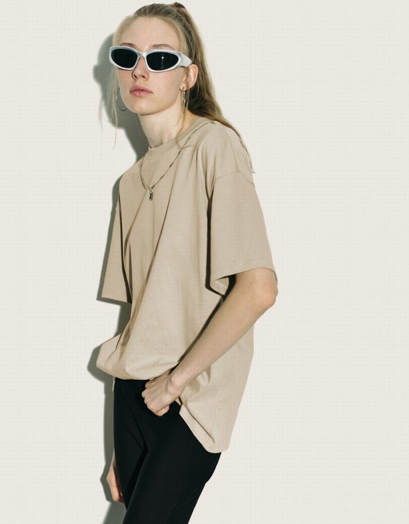 Urban Revivo Regular With Necklace Women's T Shirts Khaki | TBE466NK