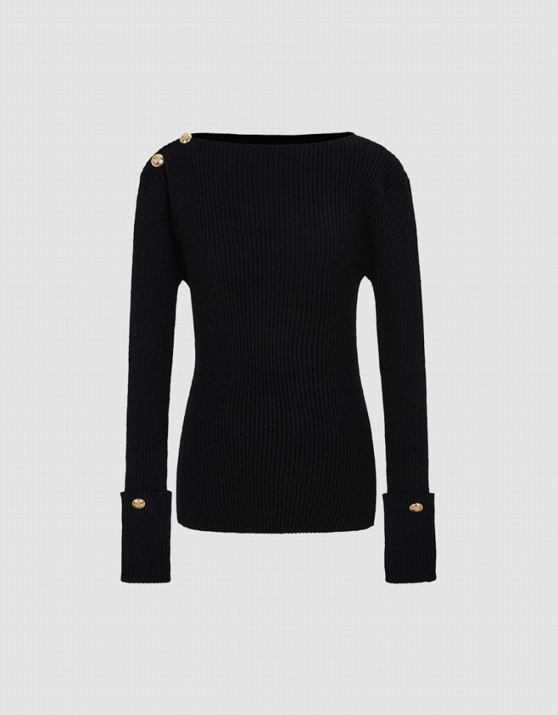 Urban Revivo Rib Knit Women's Sweaters Black | QMZ324XS