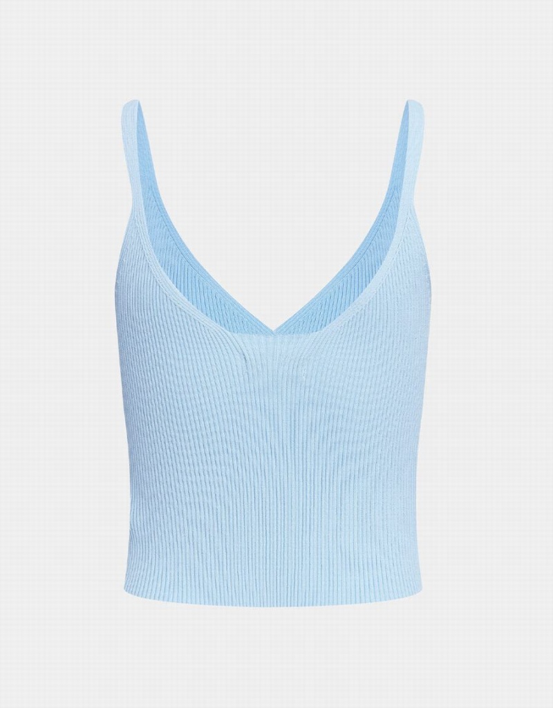 Urban Revivo Ribbed Knit V Neck Cami Women's Tank Top Light Blue | FYN9275JC