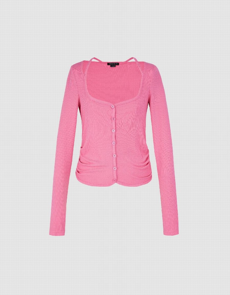 Urban Revivo Ruched Crew Neck Knitted Top Women's Shirts Pink | IJL9127MM