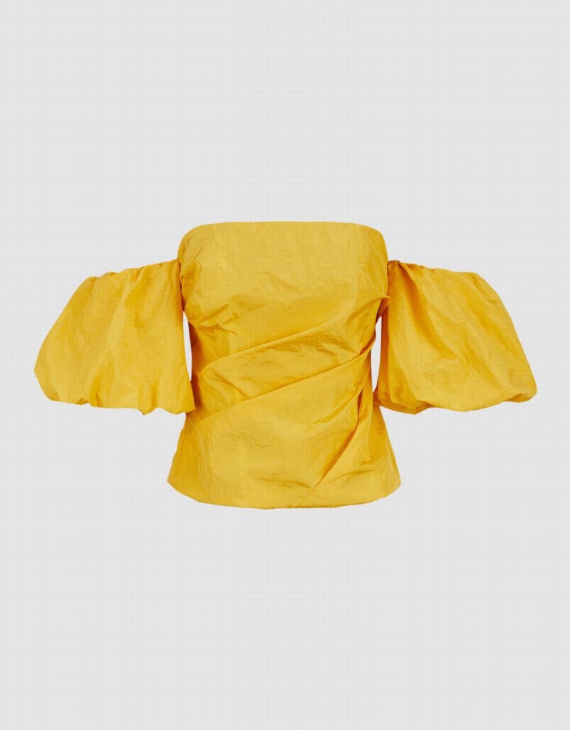 Urban Revivo Ruched Off-Shoulder Women's Tank Top Yellow | TNR6294XW