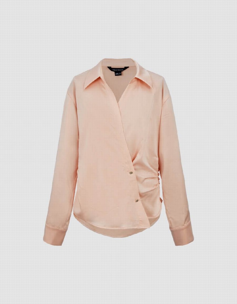 Urban Revivo Ruched Thin Women's Shirts Pink | TSQ7660LZ