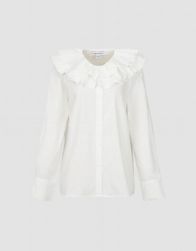 Urban Revivo Ruffle Lapel Women's Shirts White | IHQ8685RR