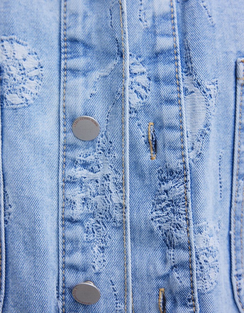 Urban Revivo Seashell Patched Pocket Denim Women's Shirts Blue | FTP1777ZD