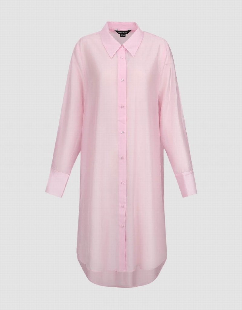 Urban Revivo Sheer Long Straight Women's Shirts Pink | BUY1493IA