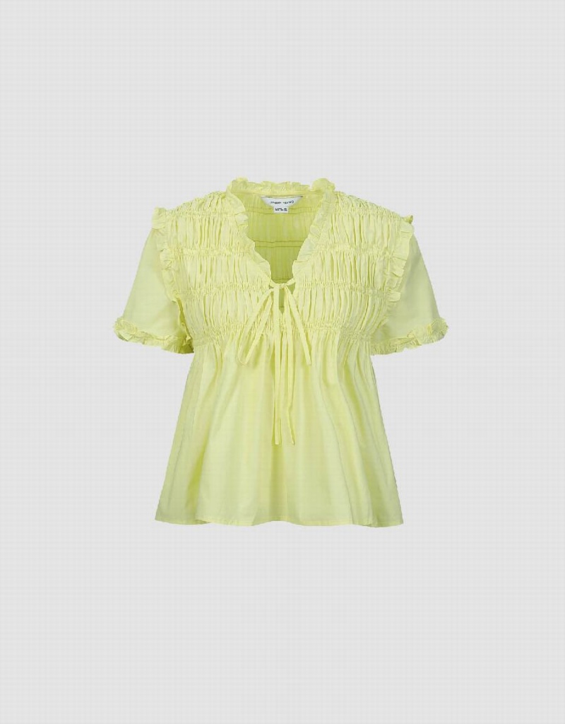 Urban Revivo Shirred Puff Sleeve Overhead Women's Blouse Green | VPO3710CS