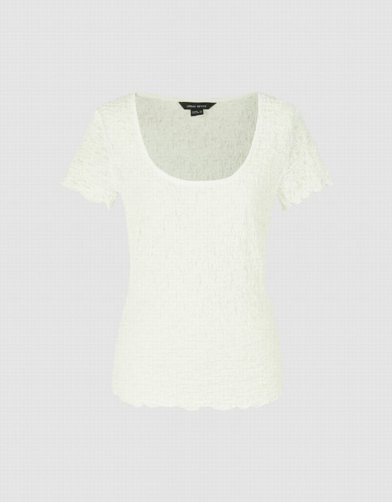 Urban Revivo Shirred Square-cut Collar Skinny Women's T Shirts White | MRK514UP